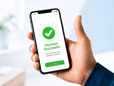 Successful Online Payment Transaction Confirmation on Smartphone Fintech Concept