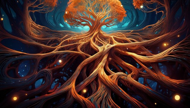 intricate tree roots network