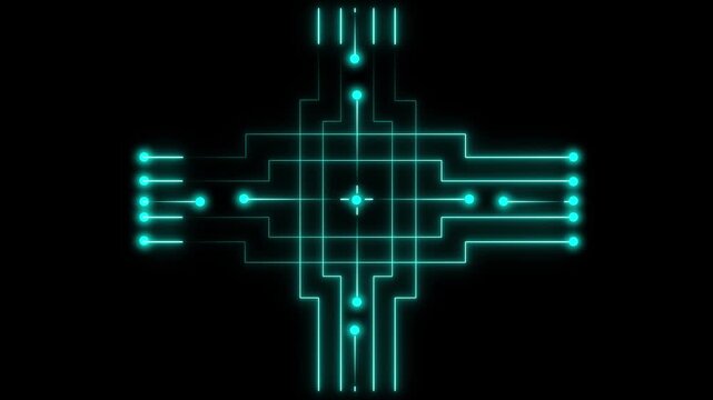 Digital circuit board displays advanced hardware development paths. High tech circuit board loops for corporate presentation backgrounds. Computer engineering concept with a circuit board.