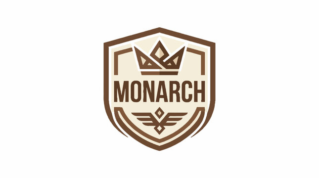Monarch shield emblem with crown and wings vector illustration