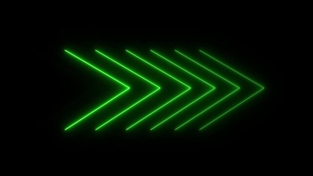 Directional neon arrows guide digital media presentation paths. Modern neon arrows provide creative website navigation indicators. Motion graphic design utilizing corporate neon arrows.