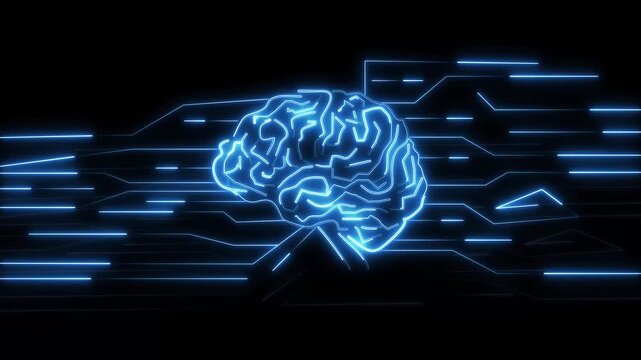 Glowing neon brain symbolizes advanced artificial intelligence tech. Creative neon brain visualizes automated machine learning parameters. Human mind cognitive research with a neon brain.