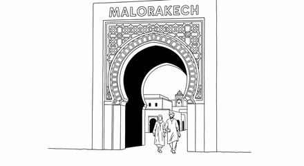 Fototapeta premium Detailed black and white illustration of historic Malaga archway.