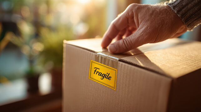 Fragile package handled carefully to avoid supply chain disruption and ensure safe delivery with attention and care in logistics process