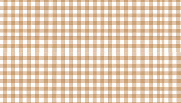 Seamless brown and white gingham check pattern textile background, picnic blanket texture, fabric design