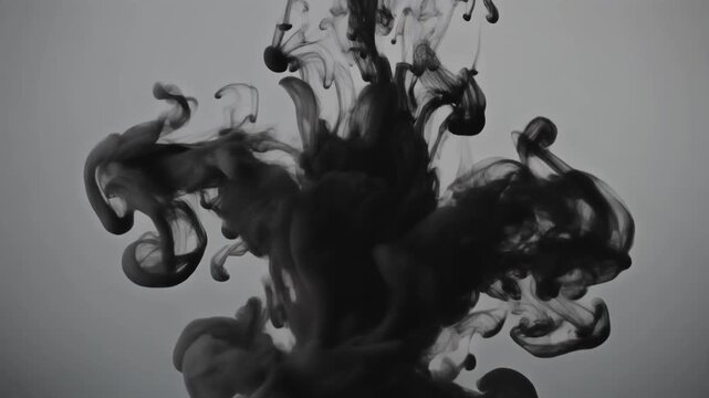 Elegant Black Ink Dispersing in Clear Water, Abstract Monochrome Fluid Motion Art Background, Cinematic Full HD Dynamic Overlay Loop