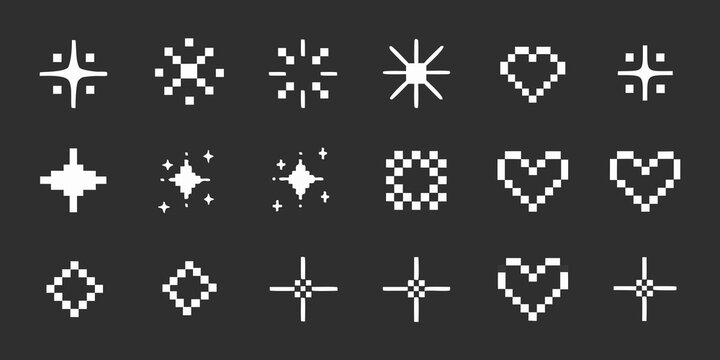 Pixel Art Effects A Collection Of Retro 8 bit Star And Heart Shapes