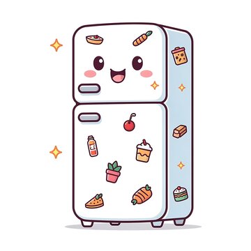 Cute cartoon smartphone with smiling face and icons illustration.