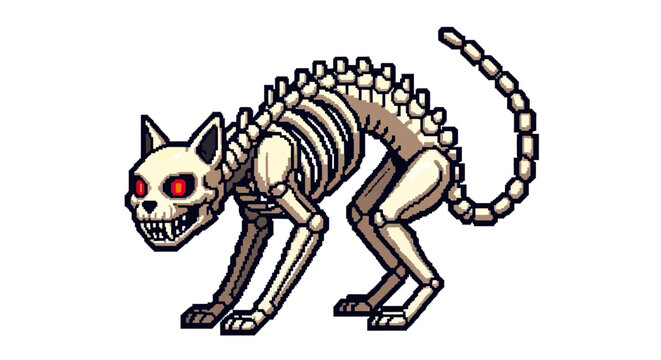 Spooky Skeleton Cat with Glowing Red Eyes.
