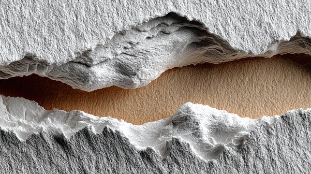 Textured, abstract composition with torn white paper revealing a contrasting golden-brown expanse