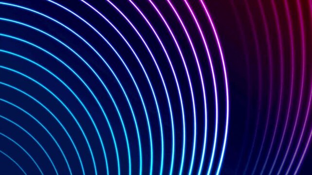 Neon abstract background features glowing circular lines moving over a dark gradient backdrop.