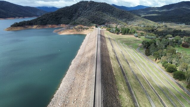Eildon dam retaining lake eildon water in victoria