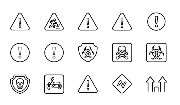 Alert and warning line icon set vector illustration