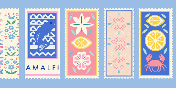 Floral and citrus postcard illustrations a set of four designs
