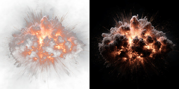 Hot abstract fire explosion with glowing flames and fireball burst, yellow orange energy on black background inferno spark motion effect illustration render art design.