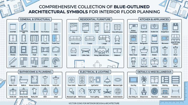 Architectural symbols for interior floor planning collection