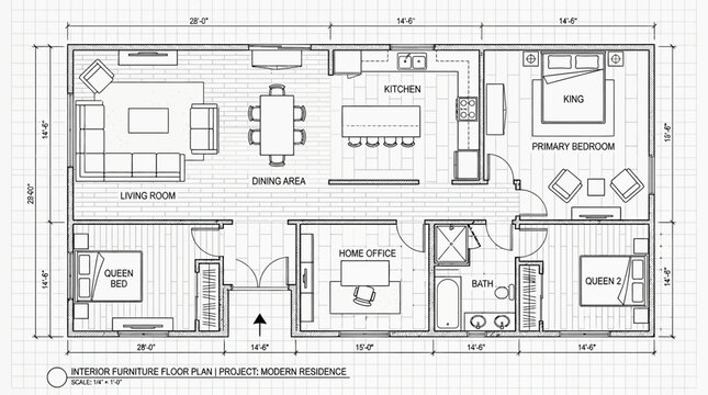 Detailed architectural floor plan for a modern residence project.