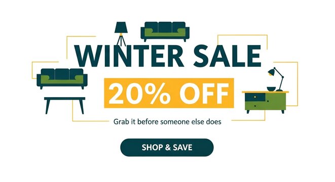 Winter Sale Advertisement with Modern Furniture Discounts Online.