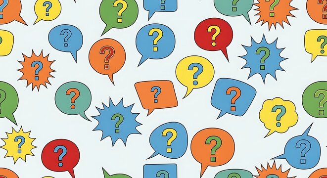 Colorful speech bubbles with question marks seamless pattern