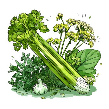Cute flat vector illustration of fresh green vegetables with smiling face.