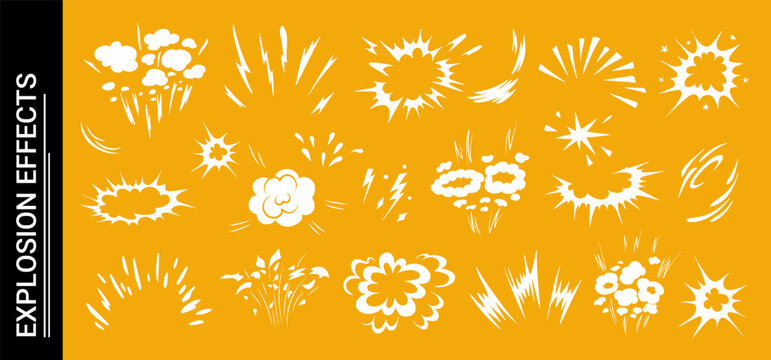 Explosive doodle comic action scene featuring dynamic burst effect vector illustration set. Strong impact graphics and hand-drawn motion lines style of cartoon doodles graphics ideal superhero design.