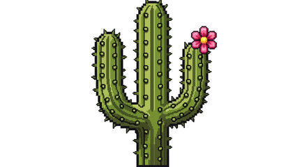 Obraz premium Vibrant Saguaro Cactus with a Delicate Pink Flower Blooming.