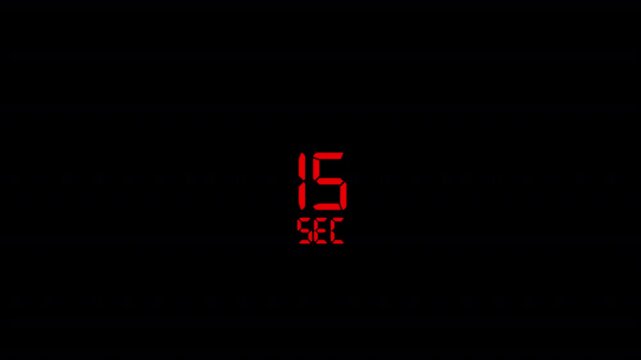 countdown timer one minute animation from twenty to zero second animation on black background with alpha channel.
