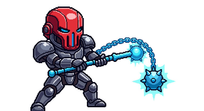 Chibi Warrior Robot with Flail Weapon.