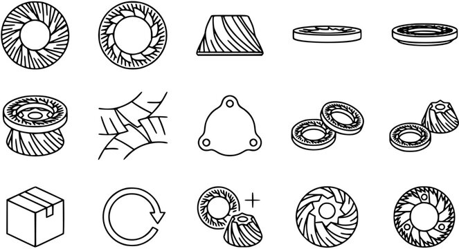 Coffee Grinder Burrs and Parts Line Art Vector Set
