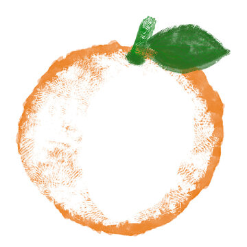 Abstract watercolor orange fruit illustration with green leaf isolated on transparent background