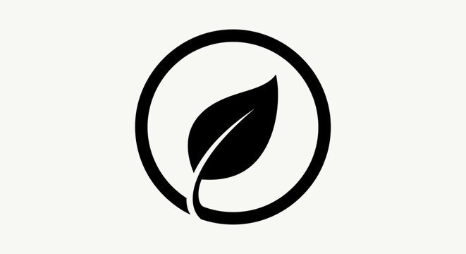 Black leaf logo in circle symbol.