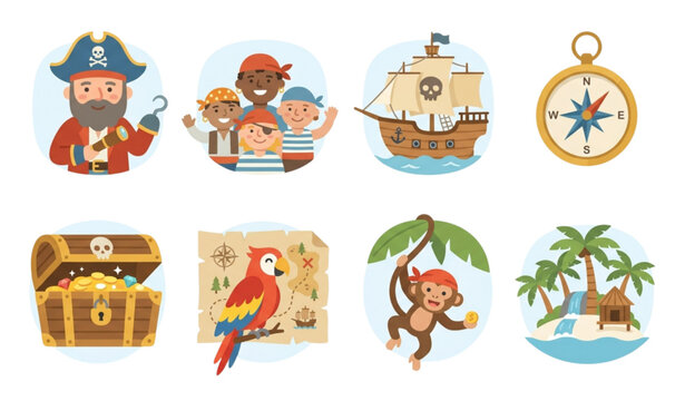 Pirate themed illustrations for kids