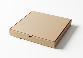 Naklejka premium Empty cardboard pizza box with lid closed on neutral background isolated on white background