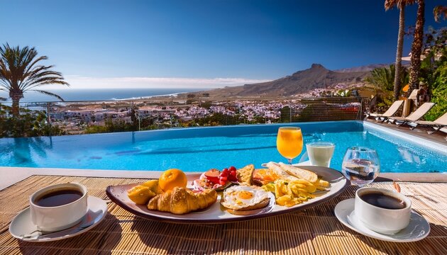 indulge in a luxury breakfast by the serene poolside in gran canaria spain