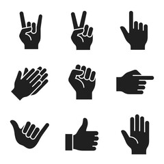 Fototapeta premium Black hand signs and gestures icons.