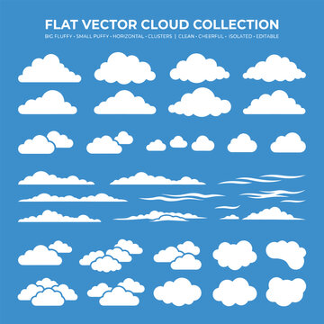 Collection of various white cloud shapes.