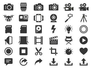 Fototapeta premium Simple Flat 1-Color Photography Icon Pack 30 Minimalist Video Icons