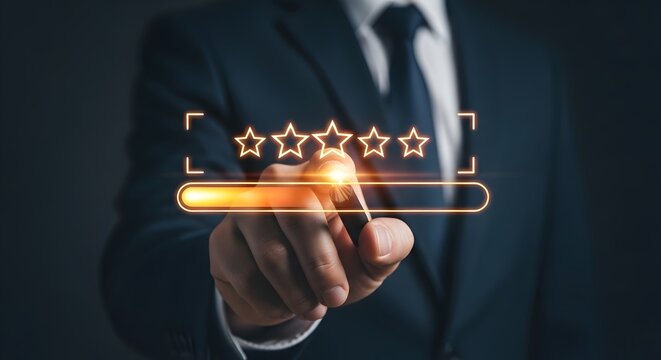 Businessman rating with five stars and progress bar