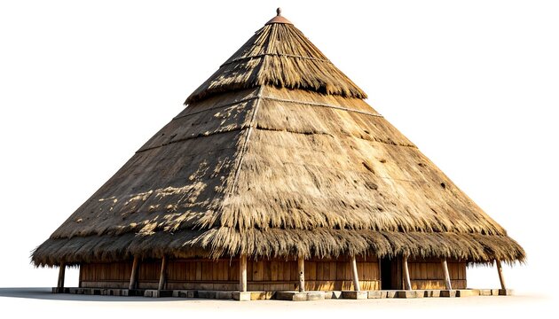 A large, traditional thatched-roof hut with a conical shape