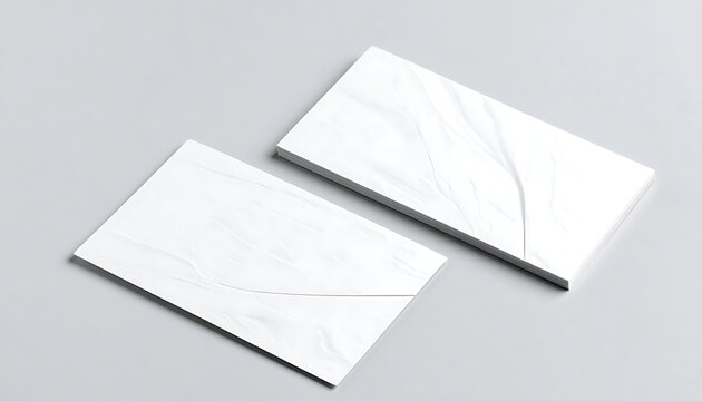 stack of blank white business cards with serrated edges on a plain gray background, mockup for branding