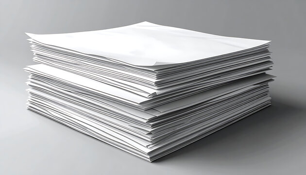 Stack of blank white envelopes or papers on a grey surface, office supplies for mailing and correspondence, clean professional look