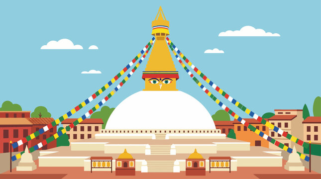 Boudhanath Stupa in Kathmandu Nepal illustration.
