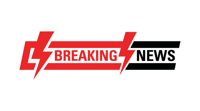 Breaking news logo with lightning bolt.