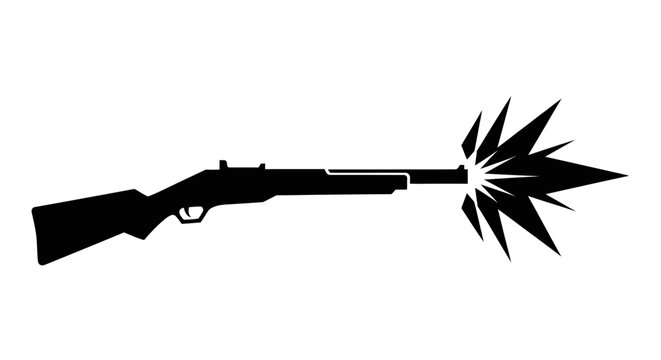 Black silhouette of a shotgun firing with a muzzle flash effect.