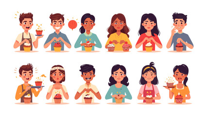 Cupcake Craze: A vibrant collection of diverse people enjoying the delightful process of making and decorating cupcakes, showcasing creativity and sweet treats. © mahmuda428