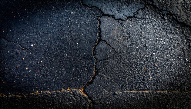 Closeup of Cracked Asphalt Road with Visible Wear and Tear