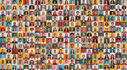 Fototapeta premium Diverse Crowd Collage: People of All Ages, Genders, and Ethnicities in Square Portraits