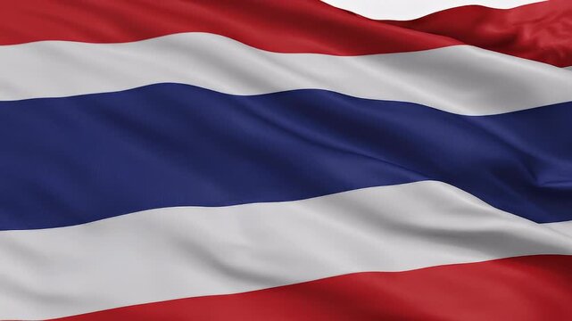 Dynamic Thai flag waves majestically, representing national pride and cultural heritage in a vibrant, patriotic display.