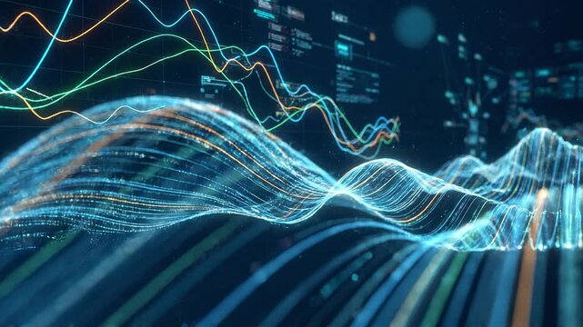 Abstract Digital Waves Representing Data Flow and Analysis.