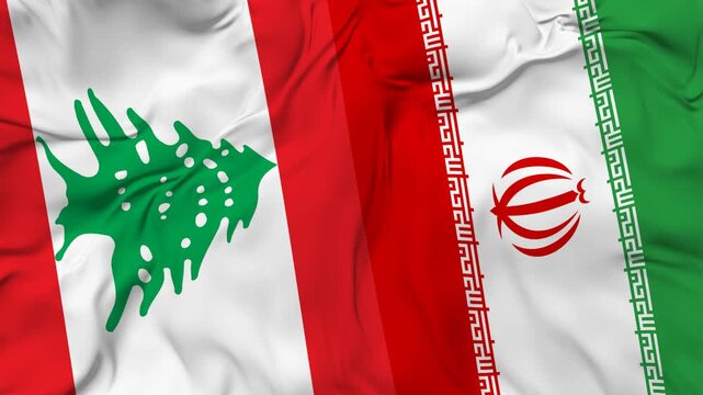 Lebanon vs Iran flag animation seamless loop close-up. 4K